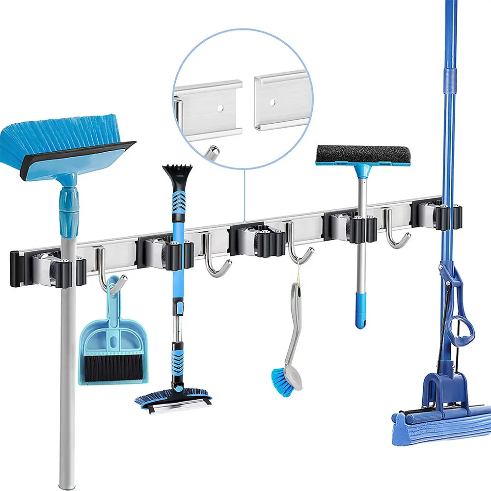 ESD Stainless Steel Wall Mounted Broom and Mop Holder Movable Racks and Hooks Hanging Tools Storage Holders   Racks