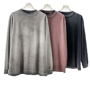 เสื้อยืดแขนยาวผ้าฝ้าย 100% สไตล์วินเทจย้อนยุคสั่งทำพิเศษ คุณภาพสูงสำหรับผู้ชาย ล้างสีแบบแอซิดวอช - Product Image 1