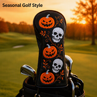 Ensemble de housses de tête de club de golf en cuir PU personnalisées avec broderie de crâne pour driver et bois, protection durable antichoc