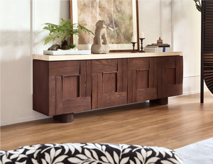 Armoire latérale en bois <span class=keywords><strong>de</strong></span> noyer <span class=keywords><strong>de</strong></span> style vintage pour salon avec comptoir en marbre naturel blanc travertin pour salle à manger. - Product Image 1