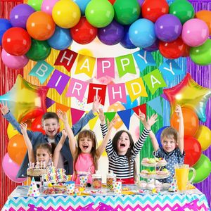 Décorations colorées pour fête d'anniversaire, ballons en <span class=keywords><strong>latex</strong></span> et en feuille d'aluminium, toile de fond à franges, bannière Joyeux Anniversaire, décorations de gâteau pour fournitures de fête - Product Image 2