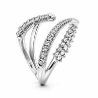 Bague ouverte asymétrique multicouche Mylove en argent sterling 925 plaqué rhodium avec micro-pavé de zircone cubique transparente, vente en gros