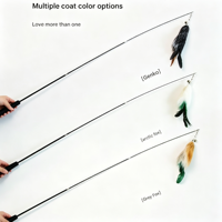 Jouet pour chat rétractable avec plumes – Bâton d'exercice flexible et extensible avec têtes de plumes interchangeables pour jeu interactif en intérieur