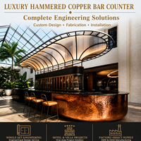 Comptoir de bar extérieur en cuivre martelé semi-circulaire, bar en cuivre rouge sur mesure pour hôtel, piscine, salon, atrium, véranda, complexe hôtelier