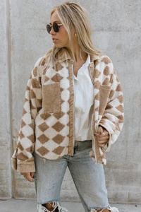 Nouveau Design d'hiver décontracté <span class=keywords><strong>fourrure</strong></span> <span class=keywords><strong>Plaid</strong></span> imprimé vestes zippées poches mode <span class=keywords><strong>chaud</strong></span> femmes manteaux - Product Image 5