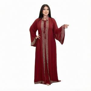 Open Elegant Plus Size <b>Abaya</b> Inner Woman Two Piece Set Luxury Rhinestone Muslim Maxi Dress <b>Wedding</b> Breathable Polyester Ankle - Product Image 1
