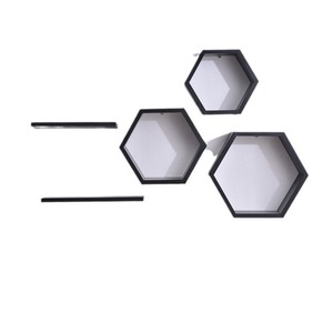Wooden <b>Wall</b> Mounted Shelf Hexagonal Floating Partition <b>Storage</b> Rack For Living Room <b>Wall</b> Decoration - Product Image 3