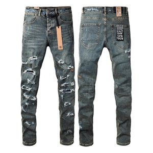 Jeans Skinny <span class=keywords><strong>Homme</strong></span> Personnalisés OEM avec Broderie Croisée, Pantalons en Denim Délavé et Déchiré Style High Street ODM, Faible MOQ, Vente en Gros, Noir Blanc Bleu - Product Image 3