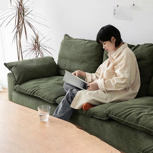 Canapé d'angle trois places de style japonais, design rétro nordique en tissu pour salon ou petit appartement - Product Image 1