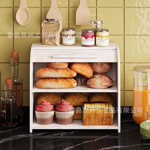 Bamboo Roll Top Bread Box Large Capacity Double Layer Wooden Storage Organizer For <b>Kitchen</b> Countertops - Product Image 3