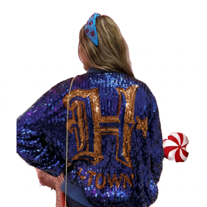 Women's <b>Sequin</b> Varsity <b>Jacket</b> With Letter H And Town Logo Back Glitter Print Full Sleeve Regular Fit Autumn Wear - Product Image 4