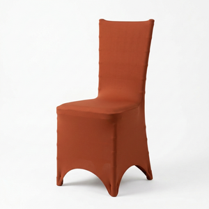Housse de chaise Chiavari moderne en spandex terracotta à installation rapide, extensible, ajustée, lavable et écologique pour banquets et salles de bal d'hôtel - Product Image 1