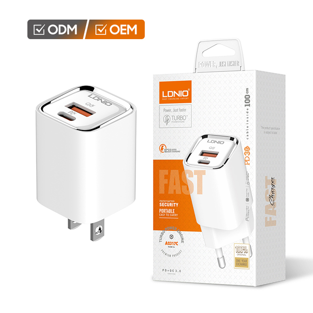 LDNIO A2317C 30W High Power Fast Wall Charger  PD QC  Fast Charging USB Port Portable Phone Fast Charger