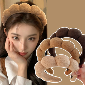 云海绵高顶发带女性新款面部清洁头带魔术胶带水疗面部头饰弹力毛巾化妆 - Product Image 2