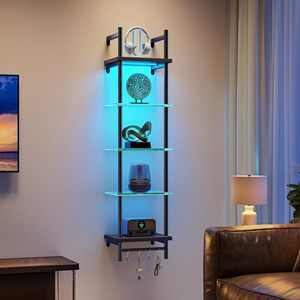 Mensole Galleggianti da Parete con Luci RGB, Ganci Portaoggetti, Design Moderno, Grande Capacità per Camera da Letto, Soggiorno e Vanità - Product Image 3