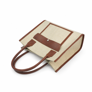 Bolso Tote Casual Premium de Yute con Solapa de Cuero PU y Botón a Presión, Diseño con Logotipo Personalizado - Product Image 4