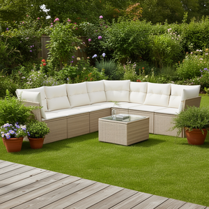 Conjunto de Sofás de Jardín de Mimbre Sintético, 6 Plazas, Muebles de Exterior Resistentes a la Intemperie, Diseño Contemporáneo - Product Image 2