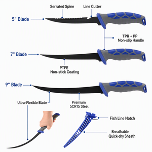 Coltello Professionale per Sfilettare Pesce in Acciaio Inox 5CR15, Resistente all'Acqua Salata, Manico Antiscivolo, Strumento per Sfilettare il Pesce con Fodero - Product Image 5