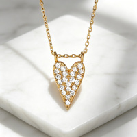 Collier pendentif en argent sterling 925 pour femme, délicat, avec cœur pavé de zircone cubique, plaqué or, anti-ternissement