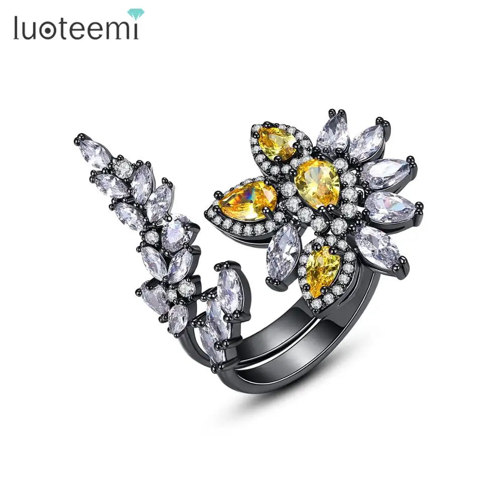 LUOTEEMI Chiristams Cubic Zirconia Flower Designer Fashion Rings Women Finger Ring Fashion Jewelry
