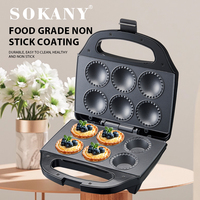 750W Elektrischer Mini-Torten- und Quiche-Maker mit 6 Antihaft-Formen, doppelseitiger Heizung und Dessert-Backfunktion