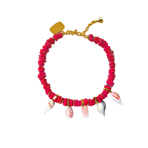 Fashion Beaded <b>Bracelet</b> <b>Red</b> Coral Shell Charm PVD Gold Plated 316L Stainless Steel Sustainable Resistant Jewelry - Product Image 2
