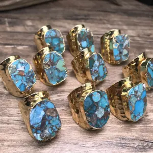 LS-A139 fashion design turquoise stone ring with gold plated big ring stylish wholesale 2020