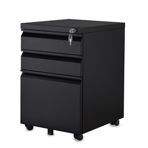Armoire de classement à 3 tiroirs noire pour bureau avec serrure, armoire de classement mobile - Product Image 1