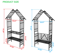 Arche de jardin en métal en gros avec banc, treillis en forme de maison pour plantes grimpantes, taille personnalisée pour commande en gros