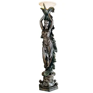 Peacock Goddess 74.5'' Torchiere Floor Lamp Life Size Custom Casting Bronze Statue Lady Indoor Lamp