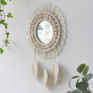 <span class=keywords><strong>Macrame</strong></span> appeso a <span class=keywords><strong>parete</strong></span> in vetro Boho Home Decor con specchio decorato a mano per soggiorno appartamento - Product Image 6