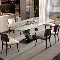 Table à Manger en Marbre Plateau Rond Pied Métallique Pour Salle à Manger Table à Manger 6 Chaises en Pin Recyclé
