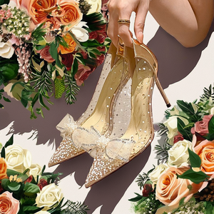 2026 New Champagne Gold Luxury Shiny Pointed Breathable Jelly Stiletto Heel Bridal <b>Shoes</b> Rhinestones Slip-On High Heels - Product Image 2
