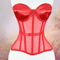 Corsé de Malla Firme para Mujer Bustier Sexy con Copas Overbust Corpiño Transparente de Encaje con Varillas Moldeador de Cintura para Boda Crop Top Adelgazante