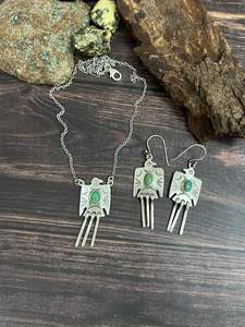 Ensemble collier et boucles d'oreilles uniques en argent sterling fait main tendance pour femmes, avec turquoise Kingman, pour cadeau - Product Image 2