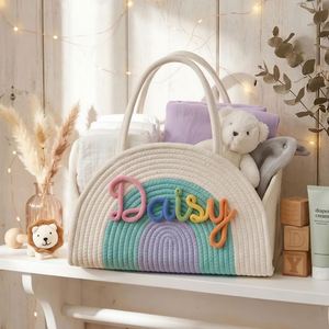 Panier de rangement multifonctionnel portable en coton personnalisé avec nom pour couches de bébé, idéal pour les mamans en voyage - Product Image 6