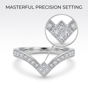 Anillo de Lujo de Oro Blanco de 18K con Diamantes en Forma de V Milgrain para Tiendas de Boutique OEM MOQ 1 unidad - Product Image 2