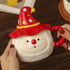 Tazas de Cerámica con Relieve 3D de Santa Claus, con Tapa de Gorro de Mago, Aptas para Microondas, para Café, Leche, Regalo, Compra al por Mayor - Product Image 5