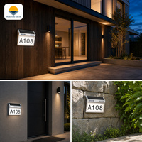 Lumière solaire pour numéro de porte extérieure, en acier inoxydable, personnalisable OEM, 3 modes de couleur, capteur de lumière, marche/arrêt automatique, étanche, pour portail, balcon