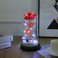 Roses en feuille d'or 24 carats populaires et créatives avec lumière LED lumineuse de Noël, dôme en verre pour cadeau de fête des mères, Saint-Valentin