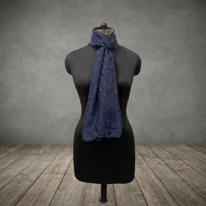 Women Long Cotton <b>Scarf</b> With Star Pattern Lightweight Blue For Daily Wear All Seasons - Product Image 2