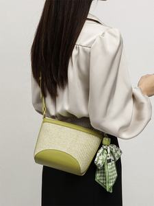 Moda mujer Leme verde paja bandolera bolsos de mano para dama verano Sling bandolera monedero con bufanda - Product Image 2