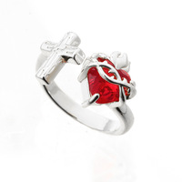 Hete nieuwe christelijke heilige hart kruis ring van legering damesmode doornen roos Valentijnsdag klein cadeau perzik hart ring OEM
