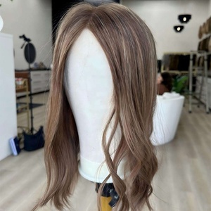 Topper per capelli 100% europei castano chiaro con riflessi biondi sottili, base in pizzo piatto sottile, retro tessuto a chiusura, per donne con perdita di capelli - Product Image 5