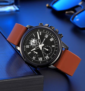 Comfortable silicone strap textured <b>case</b> wave-patterned dial casual chronograph function sporty and versatile style - Product Image 2