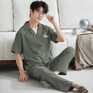 Vêtements de nuit pour hommes, chemises à manches courtes avec <span class=keywords><strong>pantalon</strong></span> long, vêtements de détente classiques, ensemble de <span class=keywords><strong>pyjama</strong></span> en gros - Product Image 6