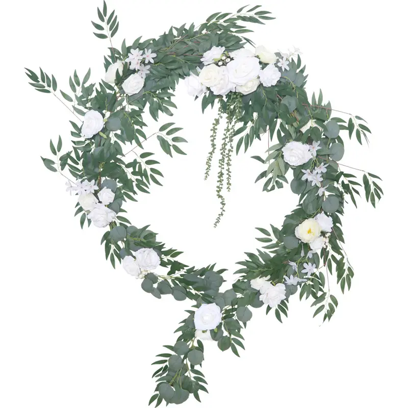 시즌 인공 꽃 화환 8.9FT 버드 나무 잎 장미 덩굴 테이블 센터피스 웨딩 배경 실크 꽃 러너