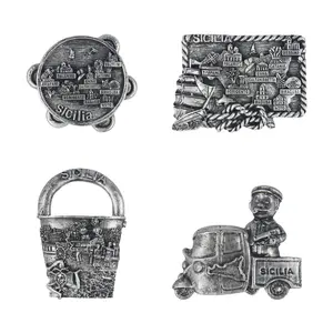 Custom Resin Craft Wholesale Home Decoration Tourist Souvenirs Ltaly Sicilia Features Antique Silver Fridge Magnet