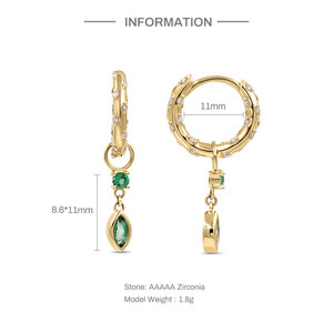 Boucles d'oreilles pendantes CANNER S925 en argent sterling, design créatif INS, zircon marquise, pétale de jade, ajustement parfait, pendentif à la mode en forme de pétale - Product Image 2