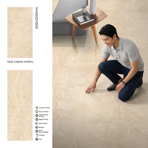 Listello Crema Glossy Digital Glazed Porcelain Tiles Polished Marble Look 60x120cm Floor <b>Wall</b> Tile - Product Image 3